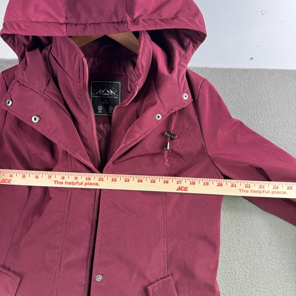 HFX Hooded Raincoat Women S Water Wind Resistant Burgundy Jacket‎ Zip Button